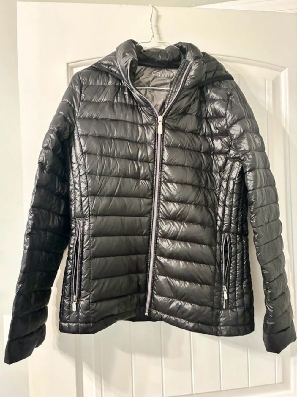 Calvin Klein Shiny Black Quilted Hooded Puffer Jacket